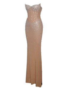 Vestido shine in nude