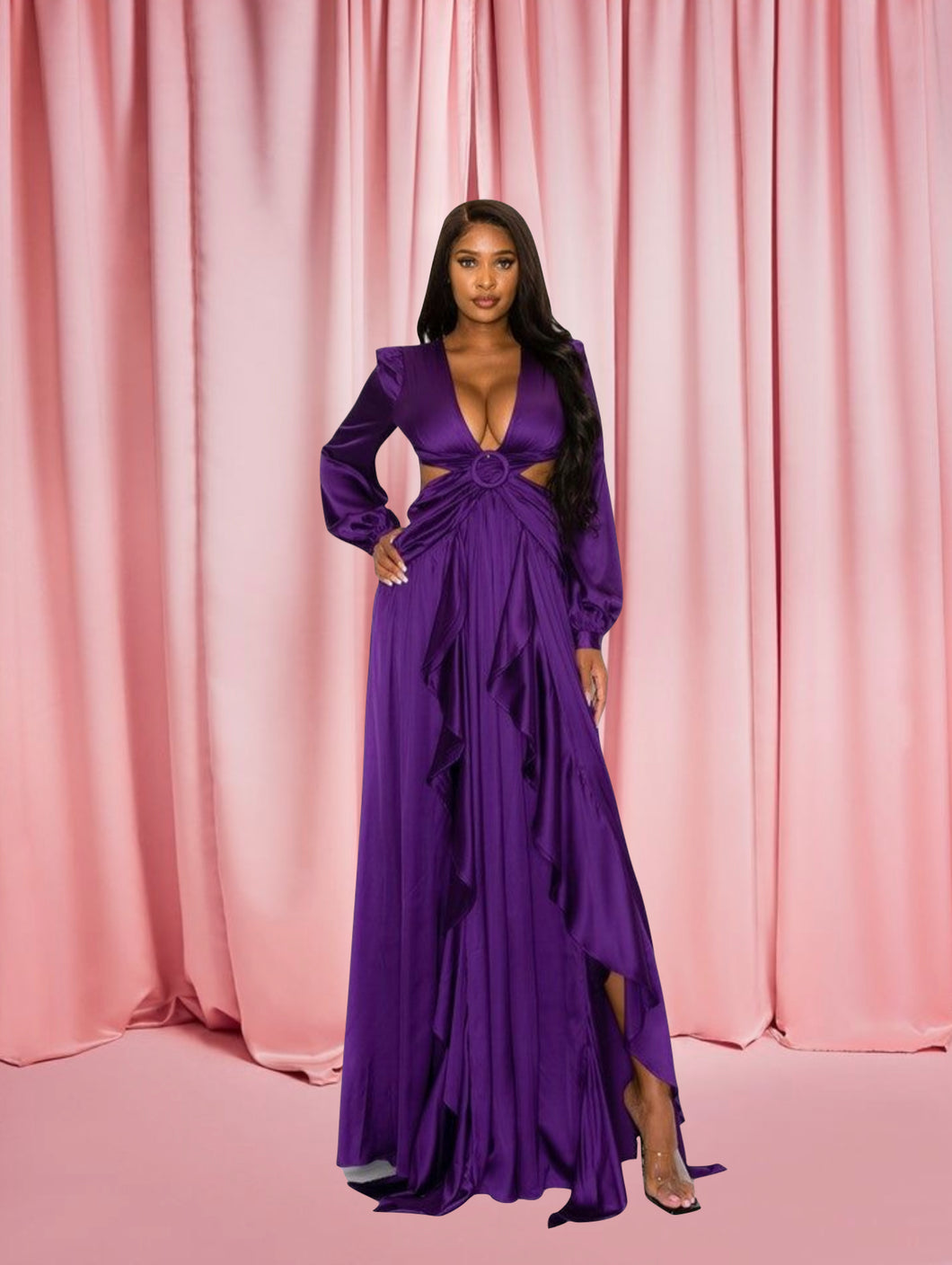 Maxidress morado satín